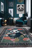 Homshtag Nuh'un Gemisi Koleksiyonu Panda, Çiçek Desenli Art Deco Tarzı Vintage Halı,Çok Renkli Maksimalist Halı