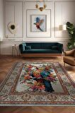 Homshtag Nuh'un Gemisi Koleksiyonu Papağan, Çiçek Desenli Art Deco Tarzı Vintage Halı,Çok Renkli Maksimalist Halı