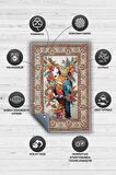 Homshtag Nuh'un Gemisi Koleksiyonu Papağan, Çiçek Desenli Art Deco Tarzı Vintage Halı,Çok Renkli Maksimalist Halı