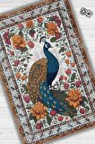 Homshtag Nuh'un Gemisi Koleksiyonu Tavus Kuşu, Çiçek Desenli Art Deco Tarzı Vintage Halı,Çok Renkli Maksimalist Halı