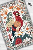 Homshtag Nuh'un Gemisi Koleksiyonu Horoz, Çiçek Desenli Art Deco Tarzı Vintage Halı,Çok Renkli Maksimalist Halı