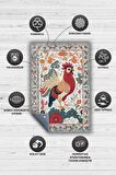 Homshtag Nuh'un Gemisi Koleksiyonu Horoz, Çiçek Desenli Art Deco Tarzı Vintage Halı,Çok Renkli Maksimalist Halı