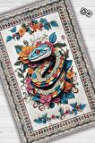 Homshtag Nuh'un Gemisi Koleksiyonu Yılan , Çiçek Desenli Art Deco Tarzı Vintage Halı,Çok Renkli Maksimalist Halı