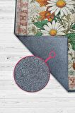 Homshtag Art Deco Papatya Çiçeği Vintage Halı Görünümlü Dijital Baskı Çok Renkli Halı, Dekoratif Rustik Çiçekli Halı