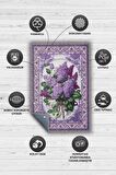 Homshtag Art Deco Leylak Çiçeği Vintage Halı Görünümlü Dijital Baskı Mor Renkli Halı, Dekoratif Rustik Çiçekli Halı