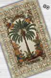 Homshtag Art Deco Palmiye Ağacı Vintage Halı Görünümlü Dijital Baskı Çok Renkli Halı, Dekoratif Rustik Çiçekli Halı