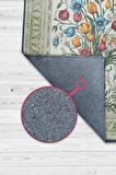 Homshtag Art Deco Tomurcuk Çiçeği Vintage Halı Görünümlü Dijital Baskı Çok Renkli Halı, Dekoratif Rustik Çiçekli Halı
