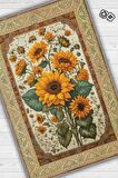 Homshtag Art Deco Ay Çiçeği Vintage Halı Görünümlü Dijital Baskı Çok Renkli Halı, Dekoratif Rustik Çiçekli Halı