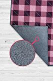 Homshtag Ekose Desenli Halı Pembe Siyah Renk Salon Halısı Tasarım Halı Hasır Görünümlü Ekose Halı 
