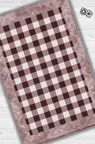 Homshtag Ekose Desenli Pembe Kahve Renkli Halı Vintage Bordürlü Halı Hasır Görünümlü Damalı Halı