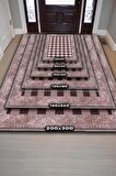 Homshtag Ekose Desenli Pembe Kahve Renkli Halı Vintage Bordürlü Halı Hasır Görünümlü Damalı Halı