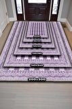 Homshtag Ekose Desenli Mor Renkli Halı Vintage Bordürlü Halı Hasır Görünümlü Damalı Halı