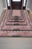 Homshtag Etnik Desenli Pembe Renkli Halı Vintage Bordürlü Halı Geometrik Desenli Dijital Baskı Halı