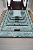 Homshtag Etnik Desenli Mavi Renkli Halı Vintage Bordürlü Halı Geometrik Desenli Dijital Baskı Halı