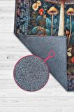 Homshtag Art Deco Mantar Vintage Halı Görünümlü Dijital Baskı Renkli Halı Rustik Çiçekli Halı