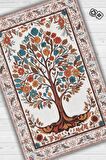 Homshtag Art Deco Hayat Ağacı Vintage Halı Görünümlü Dijital Baskı Renkli Halı Rustik Çiçekli Halı