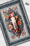 Homshtag Mum Temalı Halı Mavi Gri Meditasyon Halısı Çiçekli Vintage Halı Spiritüel Temalı Halısı