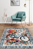 Homshtag Bisiklet Desenli Halı Çok Renkli Halı Spor Severe Hediye Halı Spor Sever İçin Çiçekli Halı