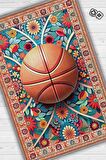 Homshtag Basketbol Topu Desenli Halı Çok Renkli Halı Spor Severe Hediye Halı Spor Sever İçin Çiçekli Halı