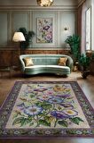 Homshtag Art Deco Gündüz Sefası Vintage Halı Görünümlü Dijital Baskı Renkli Halı Rustik Çiçekli Halı