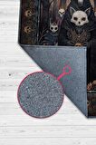 Homshtag Korku Temalı Halı Kurukafa Figürlü Salon Halı Koyu Renk Halı Gotik Korku Sanatı Halısı
