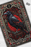 Homshtag Gotik Karga Temalı Halı Kırmızı Renkli Retro Oturma Odası Halısı Karanlık Karga Halısı