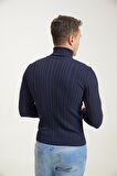 D'S Damat Slim Fit Lacivert Fitilli Pamuk Karışımlı Boğazlı Triko Kazak 5HF06ORT63100