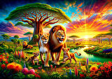 Art Çocuk Aslan Ailesi 200 Parça Puzzle