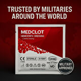 Medclot Hemostatik Kanama Durdurucu Steril Tampon Gazlı Bez Kaolin CE Sertifikalı Spanç Pansuman Acil Durum İlk Yardım Kanama Kontrolü 7,5 x 61 cm
