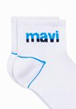 Mavi Logo Baskılı Beyaz Soket Çorap 092523-620