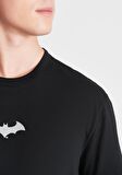 Mavi Batman Baskılı Reflektör Detaylı Siyah Tişört 066878-900