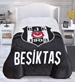 Taç Tekstil Beşiktaş Tek Kişilik Polar Battaniye Beyaz - Siyah 160 x 220 cm