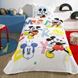 Taç Lisanslı Mickey Mouse Happy Tek Kişilik Pamuk Pike Takımı