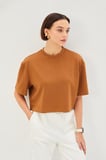 Camel Bisiklet Yaka Crop Örme Tişört