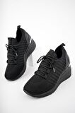 Muggo TYRA Garantili Kadın Ortopedik Yüksek Taban Günlük Bağcıklı Triko Sneaker Spor Ayakkabı