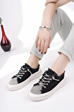 Muggo DAMSEL Bağcıklı Taşlı Kadın Günlük Denim Sneaker Spor Ayakkabı