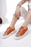 Muggo DAMSEL Bağcıklı Taşlı Kadın Günlük Denim Sneaker Spor Ayakkabı