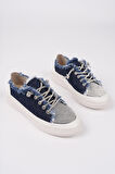 Muggo DAMSEL Bağcıklı Taşlı Kadın Günlük Denim Sneaker Spor Ayakkabı