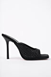 Muggo PUJA Küt Burun İnce Topuklu Taşlı Kadın Topuklu Terlik