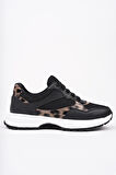 Muggo MELODY Kadın Kalın Taban Günlük Leopar Desenli Bağcıklı Sneaker Spor Ayakkabı