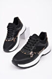 Muggo MELODY Kadın Kalın Taban Günlük Leopar Desenli Bağcıklı Sneaker Spor Ayakkabı