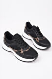 Muggo MELODY Kadın Kalın Taban Günlük Leopar Desenli Bağcıklı Sneaker Spor Ayakkabı