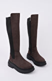 Muggo DİASA Süet Kalın Taban Streç Detaylı Fermuarlı Kadın Çizme