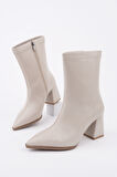 Muggo CODİ Sivri Burun Kalın Topuklu Fermuarlı Kadın Bot