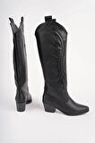 Muggo RODEO Dikiş Detaylı Kalın Topuklu Kovboy Kadın Çizme 