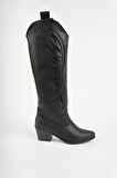 Muggo RODEO Dikiş Detaylı Kalın Topuklu Kovboy Kadın Çizme 