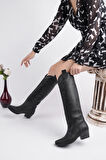 Muggo RODEO Dikiş Detaylı Kalın Topuklu Kovboy Kadın Çizme 