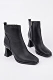 Muggo CELİNA Küt Burun Fermuarlı Topuklu Kadın Bot 