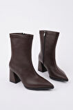 Muggo CODİ Sivri Burun Kalın Topuklu Fermuarlı Kadın Bot