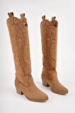 Muggo RODEO Dikiş Detaylı Kalın Topuklu Kovboy Kadın Çizme 